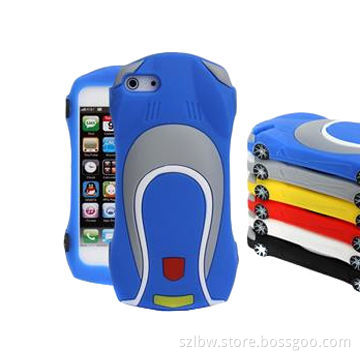 Racing Car-shaped 3D Silicone Cellphone Case for Samsung S4 in Blue Color, Smooth, Concave-convex